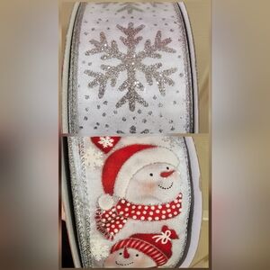 Kirkland Signature Wire-Edged Ribbon- 2 Rolls Joyful Snowman, Silver Snowflake